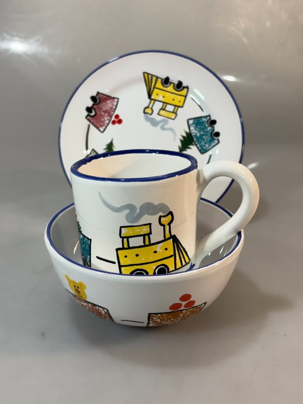 Starbucks Christmas Train Santa Cookies Milk Mug Bowl Plate Italy Made Vintage